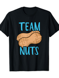 Men's T-Shirt Team Nuts Cartoon Nutshell With Playful Typography On Black Shirt