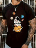 Men's T-Shirt Colorful Cosmic Planets With Playful Astronaut Sitting On Moon