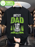 Men's T-Shirt Best Dad With Pine Trees And Disc Golf Basket Surrounded By Forest