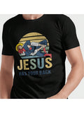 Men's T-Shirt Jesus Has Your Back Retro Sunset Scene With Grappling Figures