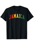 Men's T-Shirt Jamaica Colorful Block Letters Over Black Cotton T Shirt