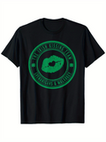 Men's T-Shirt Green Circular Badge With Lip Print Among Stylized Lettering Kiss Mark