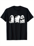 Men's T-Shirt Whimsical Halloween Cats With Playful Ghost Costumes And Moustached Dog