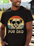 Men's T-Shirt Pug Dad Sunset Vintage With Sunglasses Wearing Cute Dog Pug
