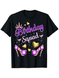 Men's T-Shirt Birthday Squad With Sparkling Purple Heels Gold Hearts And Wine Glasses