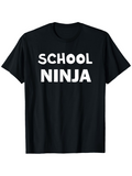 Men's T-Shirt School Ninja Bold White Block Letters On Solid Black Shirt