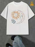 Men's T-Shirt Celestial Night Sun Surrounded By Leaves And Crescent Moon