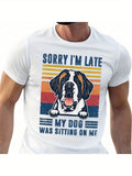 Men's T-Shirt Sorry Im Late Retro Colorful Stripes Adorable Dog Illustration
