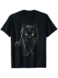 Men's T-Shirt Glowing Yellow Eyes With Graceful Shadow Lines Black Cat