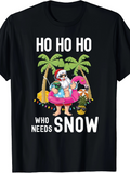 Men's T-Shirt Ho Ho Ho Who Needs Snow With Santa Relaxing Under Tropical Palm Trees