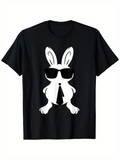 Men's T-Shirt Cool White Cartoon Bunny Wearing Sunglasses Necktie Standing Black T Shirt Rabbit