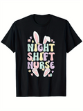 Men's T-Shirt Night Shift Nurse Surrounded By Pastel Flowers And Bunny Ears Illustration