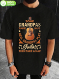 Men's T-Shirt Some Grandpas Play Guitar With Musical Notes And Cartoon Acoustic Guitar
