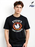 Men's T-Shirt Steves Lava Chicken Surrounded By Glowing Pixel Flames Cartoon Chicken