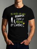 Men's T-Shirt Simple Life With Wine Glass And Fisherman Silhouette On Black Shirt
