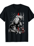 Men's T-Shirt Kneeling Firefighter With Helmet Axe And American Flag