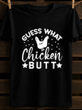 Men's T-Shirt Guess What Playful Lettering With Stars And Center Chicken Butt