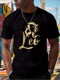 Men's T-Shirt Golden Lettering With Artistic Bold Lion Head Leo