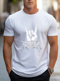Men's T-Shirt White Urban Streetwear Featuring Hand Gesture And Rock Word