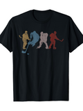 Men's T-Shirt Colorful Silhouettes Playing Ice Hockey On Black Shirt