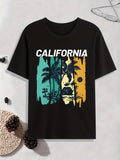 Men's T-Shirt California Vibrant Tropical Sunset With Palms Silhouettes Waves And Sun