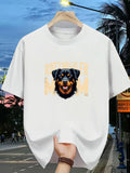 Men's T-Shirt Urban Street Style With Warm Lighting Featuring Friendly Rottweiler Dog