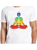 Men's T-Shirt Colorful Chakra Aura Enlightenment Radiating Serenity Seated Meditative Pose Figure