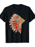 Men's T-Shirt Traditional Feathers With Colorful Tribal Style Chief Headdress