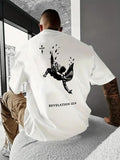 Men's T-Shirt Revelation 1219 Falling Angel With Scattered Feathers And Symbolic Cross