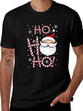 Men's T-Shirt Candy Stripe Ho Ho Ho With Santa Surrounded By Snowflakes Santa Claus