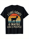 Men's T-Shirt I Like Goats Sunset Silhouette With Retro Stripes And Funny Statement Goat
