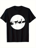 Men's T-Shirt Whimsical Night Parade With Dinosaurs And Santa Sleigh Silhouette