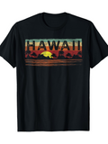Men's T-Shirt Hawaii Vintage Sunset With Palm Trees And Surfboard Beach