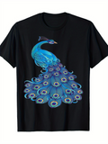 Men's T-Shirt Elegant Blue Feathers Flowing Gracefully Under Radiant Summer Light Peacock