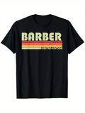 Men's T-Shirt Barber Vintage Style With Retro Stripes Under Bold Letters T Shirt