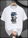 Men's T-Shirt Abstract Blue Brush With Classic Sculpture Bust