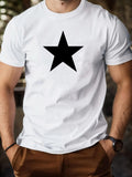 Men's T-Shirt Solid Black Five Point Star With Minimalist Design Centered Star