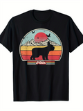 Men's T-Shirt Vintage Sunset Mountains With Birds Behind A French Bulldog