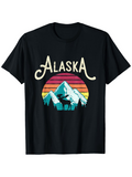 Men's T-Shirt Alaska Sunset Rainbow Mountains With Silhouette Majestic Wild Elk