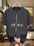 Men's T-Shirt Relax White Handwritten Letters On Plain Black T Shirt Fabric Relax