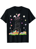 Men's T-Shirt Playful Dog With Bunny Ears And Colorful Painted Easter Eggs