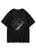Men's T-Shirt Dancing Cat Playing Piano With Notes Under Musical Melody