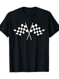 Men's T-Shirt Monochrome Checkered Pattern Waving Among Crisp Cotton Breathable Racing Flag