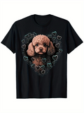 Men's T-Shirt Curly Haired Puppy With Shimmering Heart Pattern Surrounded By Doodles
