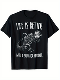 Men's T-Shirt Life Is Better With Hand Drawn Patterned Lizard Under White Slogan