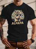 Men's T-Shirt Retro Sunrise With Cool Sunglasses Wearing Fluffy Alpaca