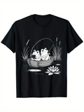 Men's T-Shirt Two Frogs Fishing On A Serene Pond With Water Lilies