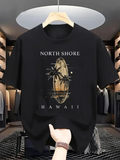 Men's T-Shirt North Shore Hawaii Surfboard With Palm Trees Golden Reflections Beach