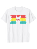 Men's T-Shirt Colorful Retro Stripes With Silhouette And Sunglasses Llama
