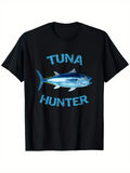 Men's T-Shirt Tuna Hunter Blue Splashy Text With Realistic Jumping Tuna Fish